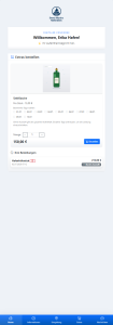 Screenshot des Vistello Lodge Digitalen Concierge im Bereich Extras mit Bestellformular für eine Sektflasche inklusive Tagesauswahl und Menge sowie einer Liste bisheriger Bestellungen.